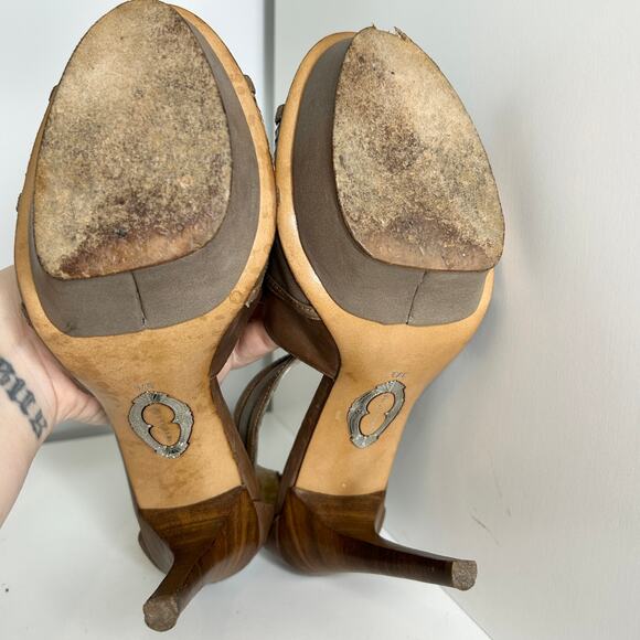 ELIE TAHARI High Heels Womens Size 37.5 Neutral Leather Snakeskin Baddie MobWife - Picture 8 of 10